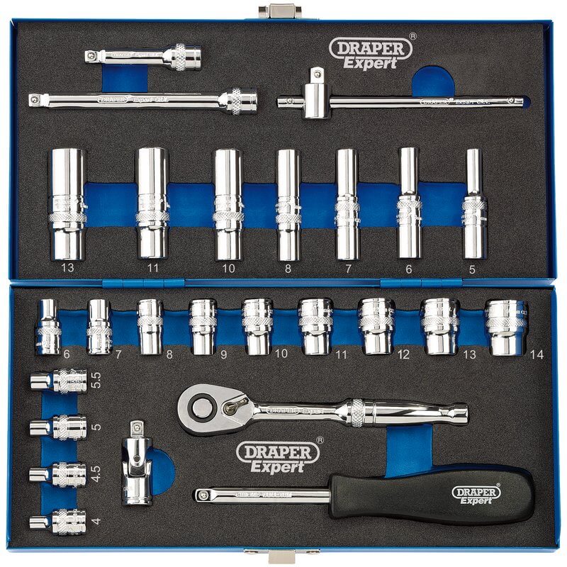 DRAPER METRIC SOCKET SET, 1/4" SQ. DR. (26 PIECE)